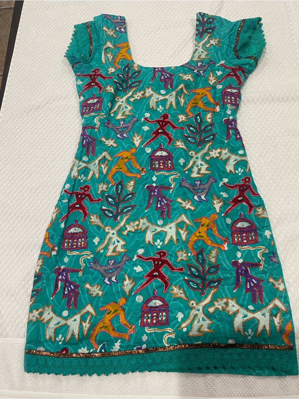 Turquoise Embroidered Cotton Tunic Dress